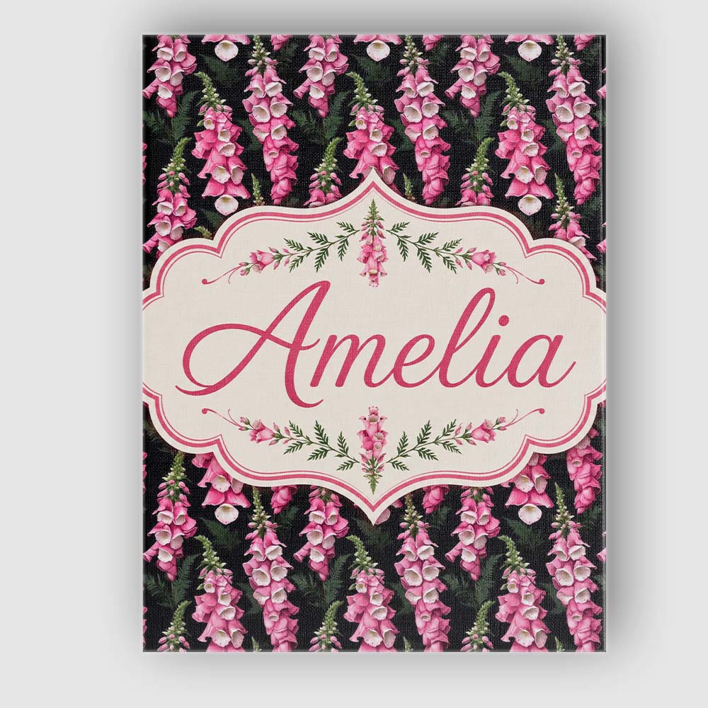 Personalised Name Pink Foxglove Flowers on Custom  Unique Gift Idea Elegant Feature Canvas Wall Art Print Decor Picture Ready to Hang
