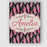 Personalised Name Pink Foxglove Flowers on Custom  Unique Gift Idea Elegant Feature Canvas Wall Art Print Decor Picture Ready to Hang