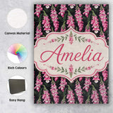 Personalised Name Pink Foxglove Flowers on Custom  Unique Gift Idea Elegant Feature Canvas Wall Art Print Decor Picture Ready to Hang