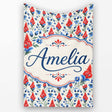 Red and Blue Floral Folk Art Seamless Pattern Botanical Design Name  Personalised Custom Name Super Soft Fleece Blanket Bed Sofa Throw