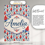 Red and Blue Floral Folk Art Seamless Pattern Botanical Design Name  Personalised Custom Name Super Soft Fleece Blanket Bed Sofa Throw