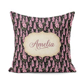 Custom Name Stylized Pink Foxglove Floral on Background Seamless Square Filled Cushion Throw Pillow Sofa Bed Home Decor Zip Washable UK Made