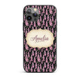 Stylized Pink Foxglove Floral on Dark Background Custom Name Protective Phone Case Mobile Cover Durable Everyday Smartphone Shock Resistant