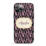 Stylized Pink Foxglove Floral on Dark Background Custom Name Protective Phone Case Mobile Cover Durable Everyday Smartphone Shock Resistant