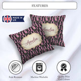 Custom Name Stylized Pink Foxglove Floral on Background Seamless Square Filled Cushion Throw Pillow Sofa Bed Home Decor Zip Washable UK Made