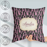 Custom Name Stylized Pink Foxglove Floral on Background Seamless Square Filled Cushion Throw Pillow Sofa Bed Home Decor Zip Washable UK Made