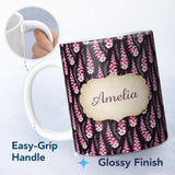 Personalized Custom Name Modern Pink Foxglove Floral Graphic Dark Seamless Pattern Custom 11oz Ceramic Coffee Tea Mug White Large Handle