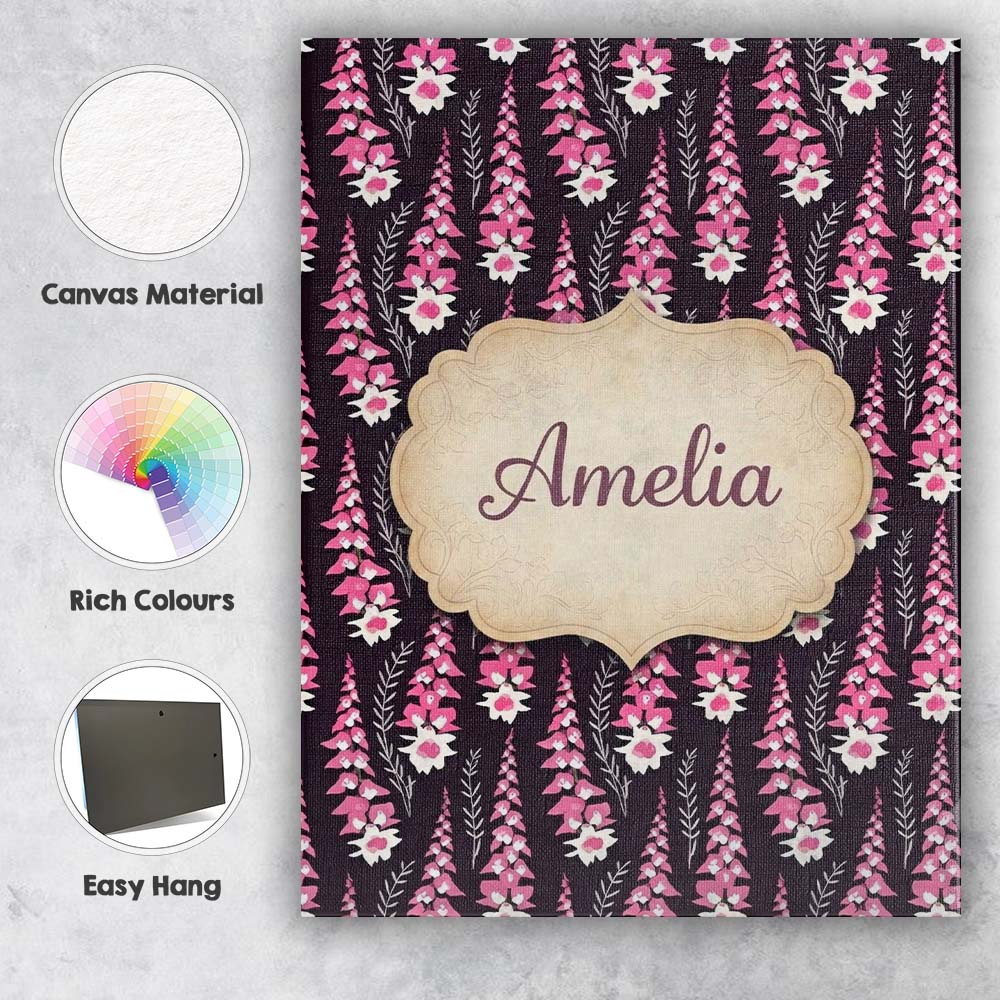 Personalised Name Modern Pink Foxglove Custom  Contemporary Display Elegant Feature Canvas Wall Art Print Decor Picture Ready to Hang