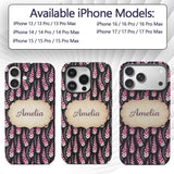 Modern Pink Foxglove Floral Graphic Dark Seamless Custom Name Protective Phone Case Mobile Cover Durable Everyday Smartphone Shock Resistant