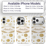 Gold Snowflakes and Glitter Dots Seamless Pattern Custom Name Protective Phone Case Mobile Cover Durable Everyday Smartphone Shock Resistant