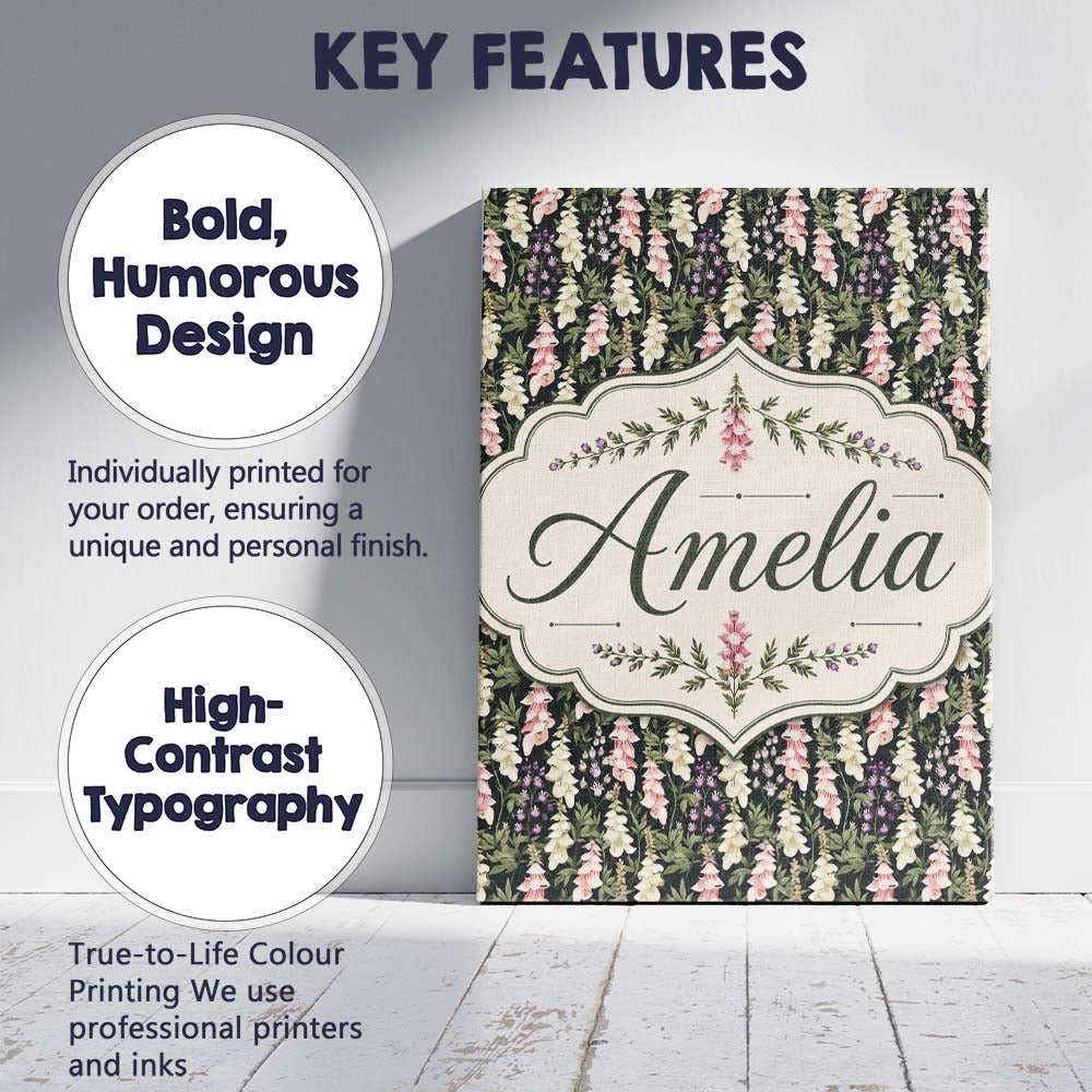 Personalised Name Soft Cream and Pink Custom Modern Room Accent Creative Decorator Style Canvas Wall Art Print Decor Picture Ready to Hang