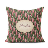 Custom Name Pink Foxglove Flowers Wild Meadow Botanical Seamless Square Filled Cushion Throw Pillow Sofa Bed Home Decor Zip Washable UK Made