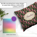 Custom Name Pink Foxglove Flowers Wild Meadow Botanical Seamless Square Filled Cushion Throw Pillow Sofa Bed Home Decor Zip Washable UK Made