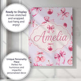 Personalised Name Watercolor Pink Cherry Ribbon Bow Seamless Pattern Custom  Home Canvas Wall Art Print Decor Picture Ready to Hang