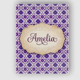 Personalised Name Purple Floral Geometric Custom  Unique Gift Idea Elegant Feature Canvas Wall Art Print Decor Picture Ready to Hang