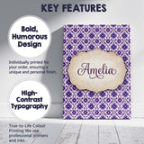 Personalised Name Purple Floral Geometric Custom  Unique Gift Idea Elegant Feature Canvas Wall Art Print Decor Picture Ready to Hang