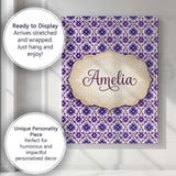 Personalised Name Purple Floral Geometric Custom  Unique Gift Idea Elegant Feature Canvas Wall Art Print Decor Picture Ready to Hang