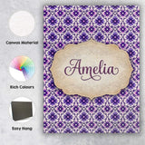 Personalised Name Purple Floral Geometric Custom  Unique Gift Idea Elegant Feature Canvas Wall Art Print Decor Picture Ready to Hang