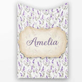 Soft Lavender Botanical Floral Seamless Pattern Name Cute Unique  Personalised Custom Name Super Soft Fleece Blanket Bed Sofa Throw