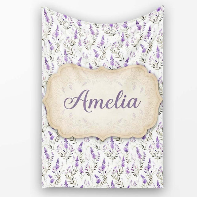 Soft Lavender Botanical Floral Seamless Pattern Name Cute Unique  Personalised Custom Name Super Soft Fleece Blanket Bed Sofa Throw