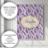 Personalised Name Soft Lavender Floral Custom  Modern Room Accent Elegant Feature Canvas Wall Art Print Decor Picture Ready to Hang