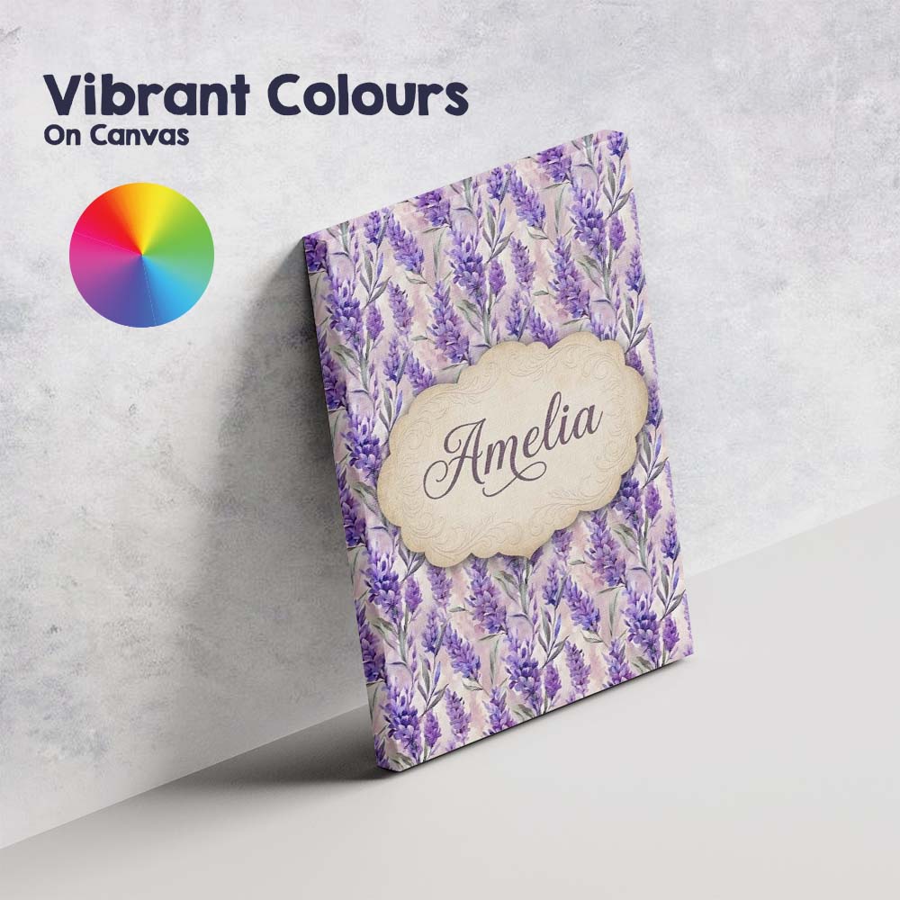 Personalised Name Soft Lavender Floral Custom  Modern Room Accent Elegant Feature Canvas Wall Art Print Decor Picture Ready to Hang