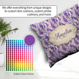 Custom Name Soft Lavender Floral Botanical Seamless Pattern Name Square Filled Cushion Throw Pillow Sofa Bed Home Decor Zip Washable UK Made
