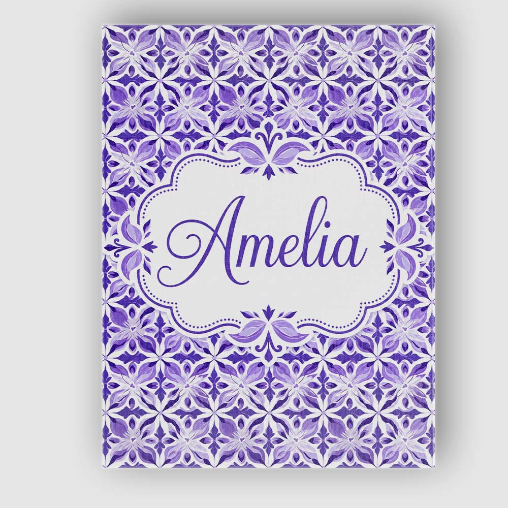 Personalised Name Purple Geometric Floral Custom  Unique Gift Idea Elegant Feature Canvas Wall Art Print Decor Picture Ready to Hang