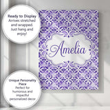 Personalised Name Purple Geometric Floral Custom  Unique Gift Idea Elegant Feature Canvas Wall Art Print Decor Picture Ready to Hang