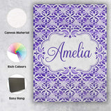 Personalised Name Purple Geometric Floral Custom  Unique Gift Idea Elegant Feature Canvas Wall Art Print Decor Picture Ready to Hang