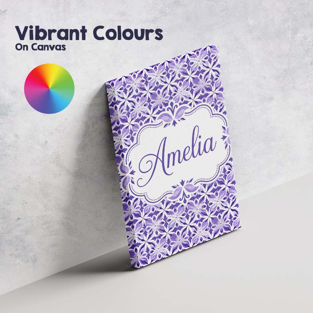 Personalised Name Purple Geometric Floral Custom  Unique Gift Idea Elegant Feature Canvas Wall Art Print Decor Picture Ready to Hang