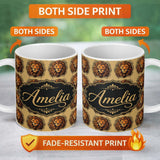 Personalized Custom Name Majestic Lion Head Vintage Ornamental Seamless Pattern Name Cute 11oz Ceramic Coffee Tea Mug White Large Handle