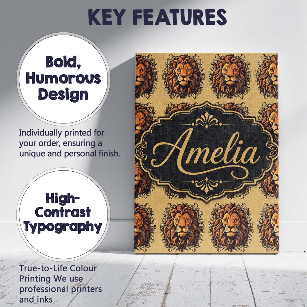 Personalised Name Majestic Lion Head Custom Premium Decorative Design Modern Room Accent Canvas Wall Art Print Decor Picture Ready to Hang