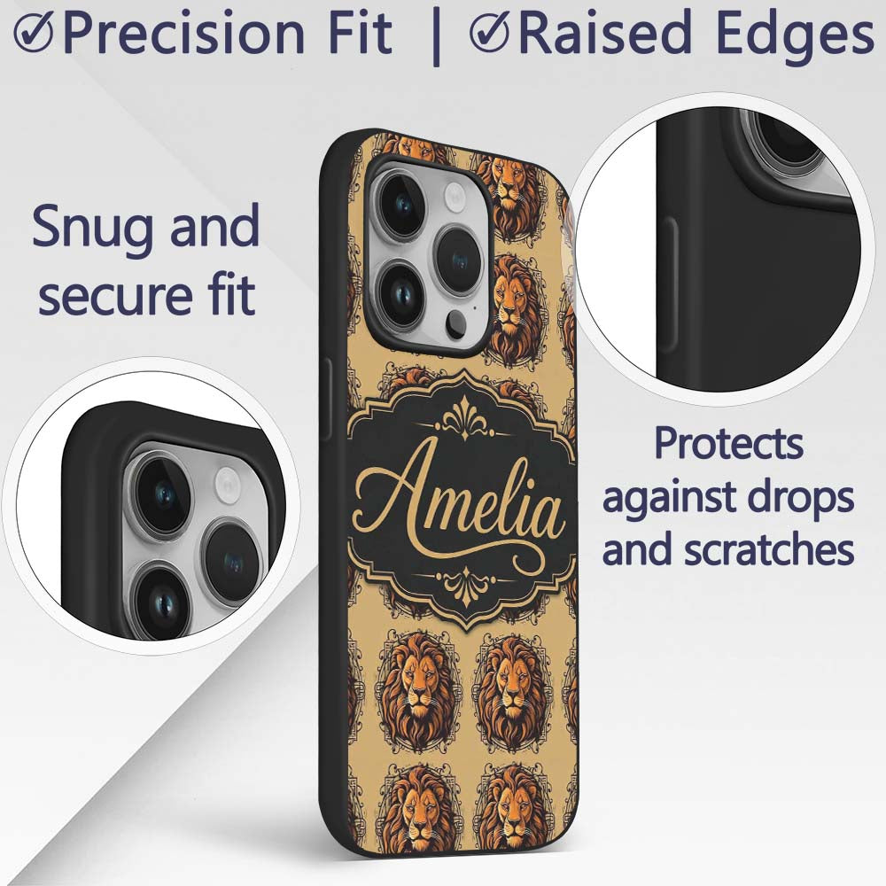 Majestic Lion Head Vintage Ornamental Seamless Custom Name Protective Phone Case Mobile Cover Durable Everyday Smartphone Shock Resistant