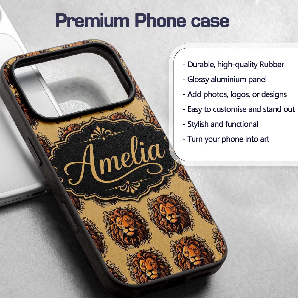 Majestic Lion Head Vintage Ornamental Seamless Custom Name Protective Phone Case Mobile Cover Durable Everyday Smartphone Shock Resistant
