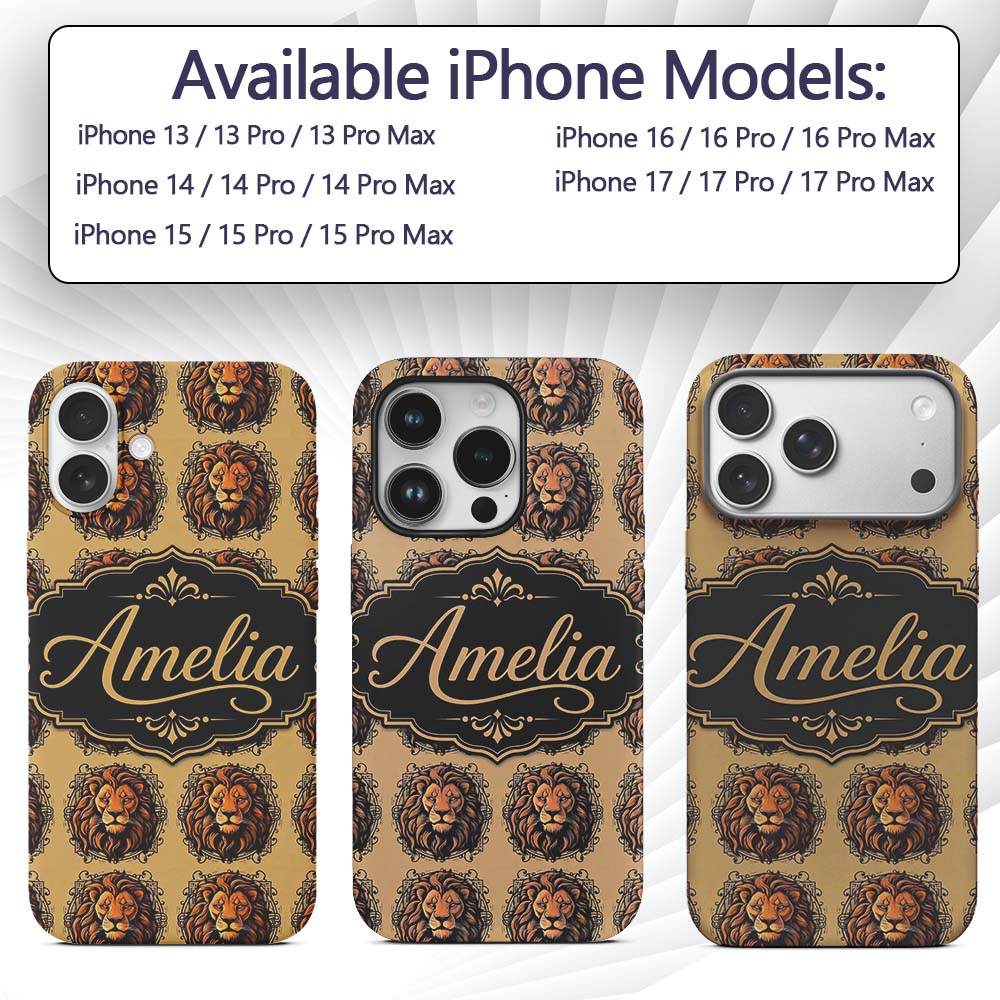 Majestic Lion Head Vintage Ornamental Seamless Custom Name Protective Phone Case Mobile Cover Durable Everyday Smartphone Shock Resistant