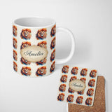 Personalized Custom Name Watercolor Lion Portrait Artistic Splash Seamless Pattern Custom 11oz Ceramic Coffee Tea Mug White Large Handle