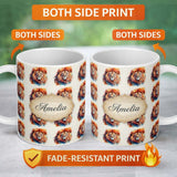 Personalized Custom Name Watercolor Lion Portrait Artistic Splash Seamless Pattern Custom 11oz Ceramic Coffee Tea Mug White Large Handle