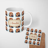 Personalized Custom Name Colorful Lion Face Artistic Paint Splash Seamless Pattern Custom 11oz Ceramic Coffee Tea Mug White Large Handle