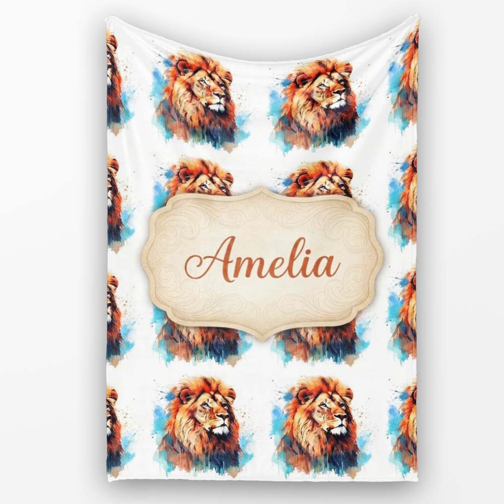 Colorful Lion Face Artistic Paint Splash Seamless Pattern Custom  Personalised Custom Name Super Soft Fleece Blanket Bed Sofa Throw