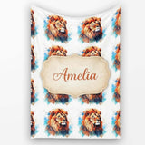 Colorful Lion Face Artistic Paint Splash Seamless Pattern Custom  Personalised Custom Name Super Soft Fleece Blanket Bed Sofa Throw