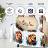 Colorful Lion Face Artistic Paint Splash Seamless Pattern Custom  Personalised Custom Name Super Soft Fleece Blanket Bed Sofa Throw