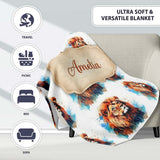 Colorful Lion Face Artistic Paint Splash Seamless Pattern Custom  Personalised Custom Name Super Soft Fleece Blanket Bed Sofa Throw