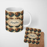 Personalized Custom Name Vintage Lion Medallion Classic Illustration Seamless Pattern Name 11oz Ceramic Coffee Tea Mug White Large Handle