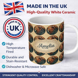 Personalized Custom Name Vintage Lion Medallion Classic Illustration Seamless Pattern Name 11oz Ceramic Coffee Tea Mug White Large Handle