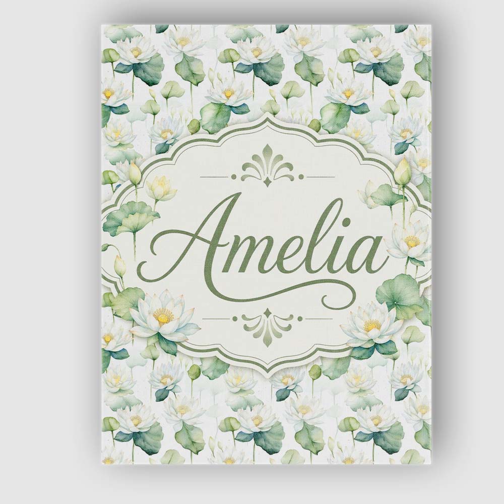Personalised Name White Lotus Flower Custom Premium Decorative Design Modern Room Accent Canvas Wall Art Print Decor Picture Ready to Hang