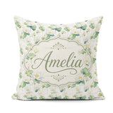 Custom Name White Lotus Flower Botanical Watercolor Pattern Name Square Filled Cushion Throw Pillow Sofa Bed Home Decor Zip Washable UK Made