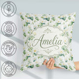 Custom Name White Lotus Flower Botanical Watercolor Pattern Name Square Filled Cushion Throw Pillow Sofa Bed Home Decor Zip Washable UK Made