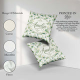 Custom Name White Lotus Flower Botanical Watercolor Pattern Name Square Filled Cushion Throw Pillow Sofa Bed Home Decor Zip Washable UK Made