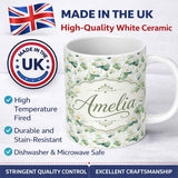 Personalized Custom Name White Lotus Flower Botanical Watercolor Seamless Pattern Name Cute 11oz Ceramic Coffee Tea Mug White Large Handle